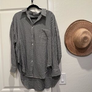 Women’s long Black and White gingham Shirt